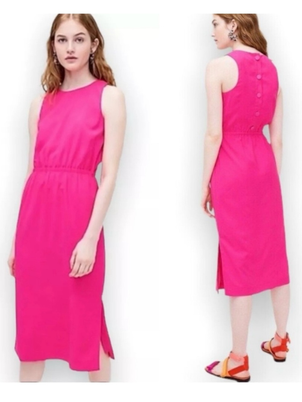 J. Crew Bright Pink Dress with Button Back